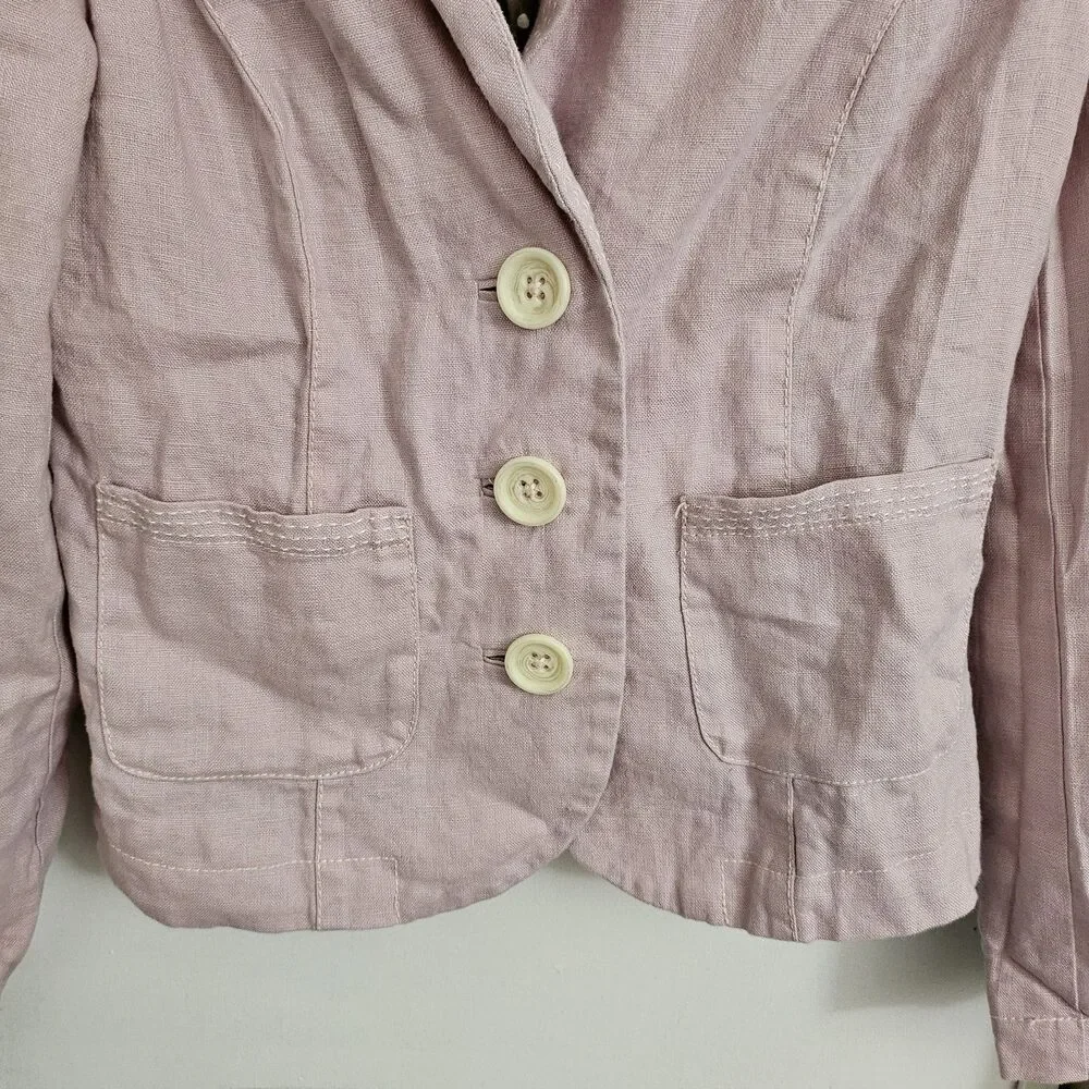 Boden Linen Blazer Jacket Womens 4 Lilac Pink Button Front Longsleeve Office - Picture 3 of 10